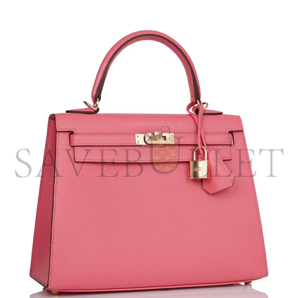 HERMÈS MASTER KELLY SELLIER 25 ROSE AZALEE VERSO EPSOM PERMABRASS HARDWARE (25*17*7cm) 